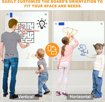 H-Qprobd Glass Whiteboard 60"x40" Magnetic Dry Erase White Board for Wall, Includes 12 Magnets, 8 Markers and 2 Erasers