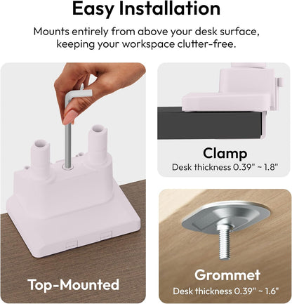 Pixio PS1D Wave Pink Dual Monitor Arm Stand Desk Mount - Fits up to 32 inches Monitors and up to 19.8lbs. VESA Compatibility and Integrated Cable Management