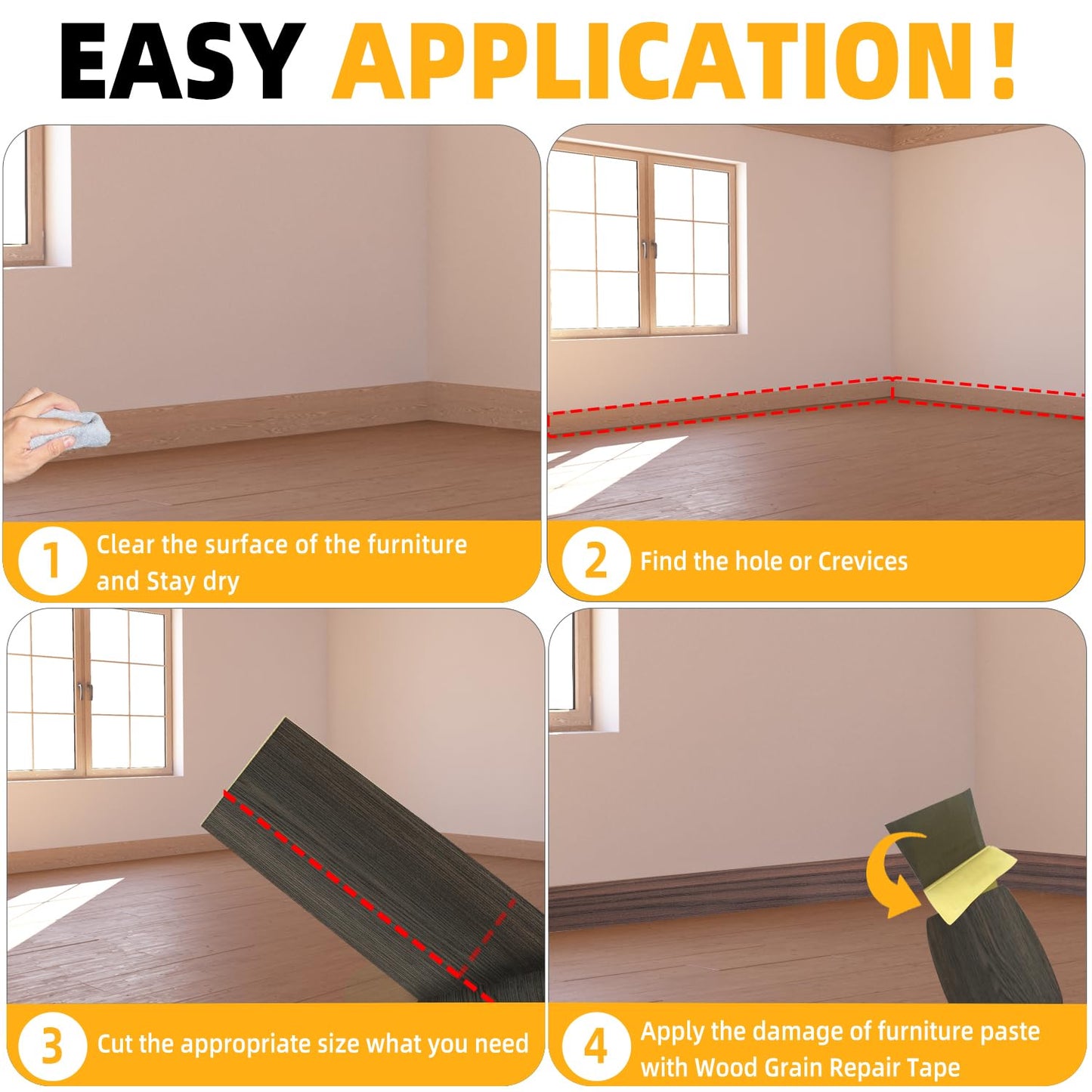 GSCIT Club Wood Grain Repair Tape, 2.4 inch X 15ft Self Adhesive Black Walnut Grain Repair Patch for Tables, Chairs, Baseboards, Doors, Windows, Floors, Handicraft DIY.