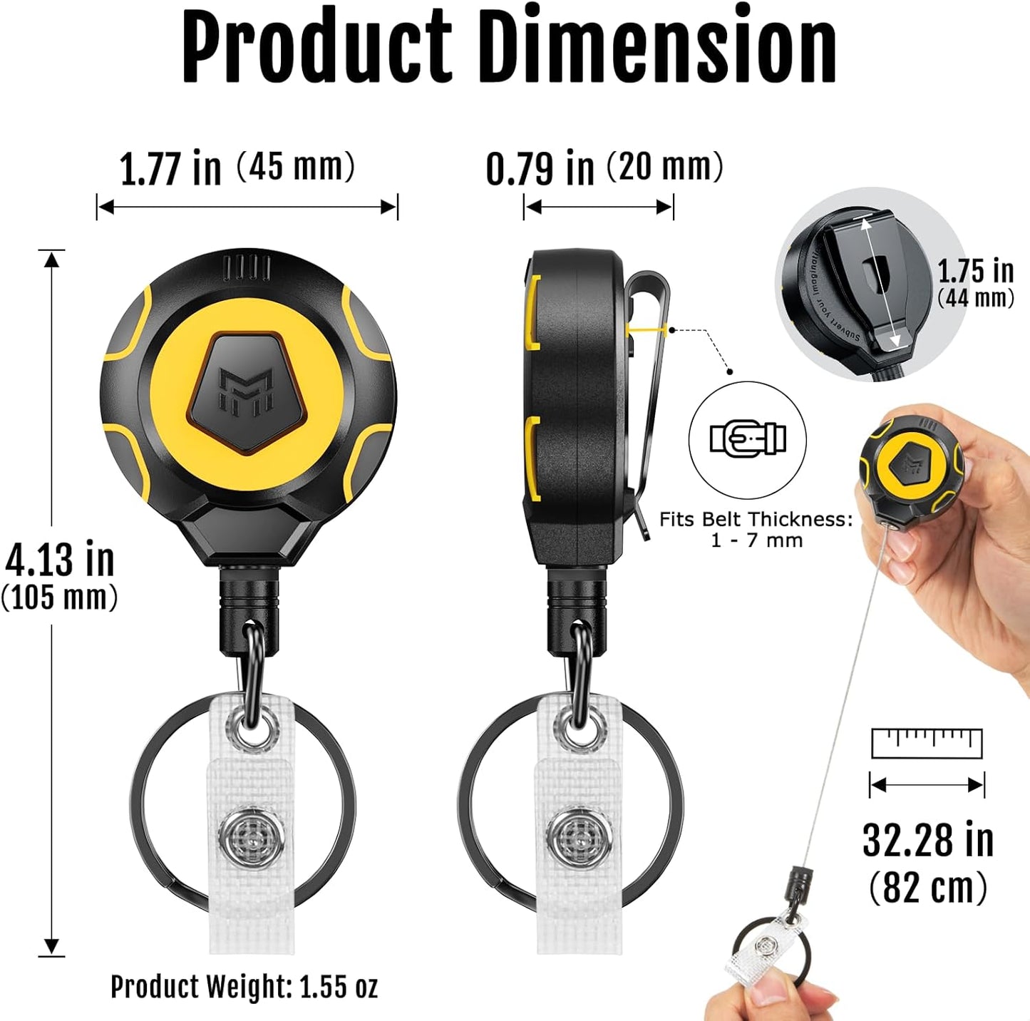MNGARISTA Upgraded Heavy Duty Retractable Keychain with Belt Clip, 10 OZ Retraction, 31.5" Stainless Steel Cord, ID Badge Reel with Badge Strap and Key Ring, 2 Pack