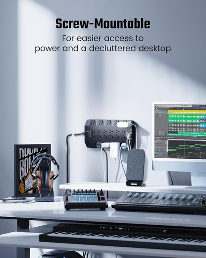 10 Ft Extension Cord Power Strips with Surge Protection, SUPERDANNY Surge Protector with 22 Outlets, 2 USB-C and 4 USB-A, 2100J, 10Ft Flat Plug Heavy Duty Extension Cord (1875W/15A) for Home, Office