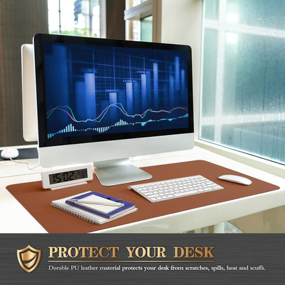 K KNODEL Desk Mat, Blotter, Dual-Sided Office Desk Pad, Waterproof Desk Mat for Desktop, Desk Blotters, PVC Leather Pad Protector (Brown, 23.6" x 13.8")