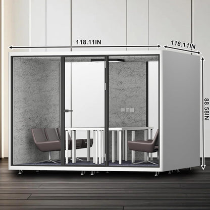 Office Sound Booth with Audio Privacy - Large Soundproof Booth with White Modern Style,Movable Room with Light,Ventilation,Socket for Meeting Room,Band Practice,Home Gym(118.11IN)