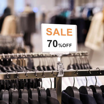 20 Pcs Clear Rotating Sign Holder with Clip, Sign Clips POP Swivel Sign Holding Clamp for Retail Store Office, 4x6 Inch PVC Card Holder Protector for Merchandise Display Tags