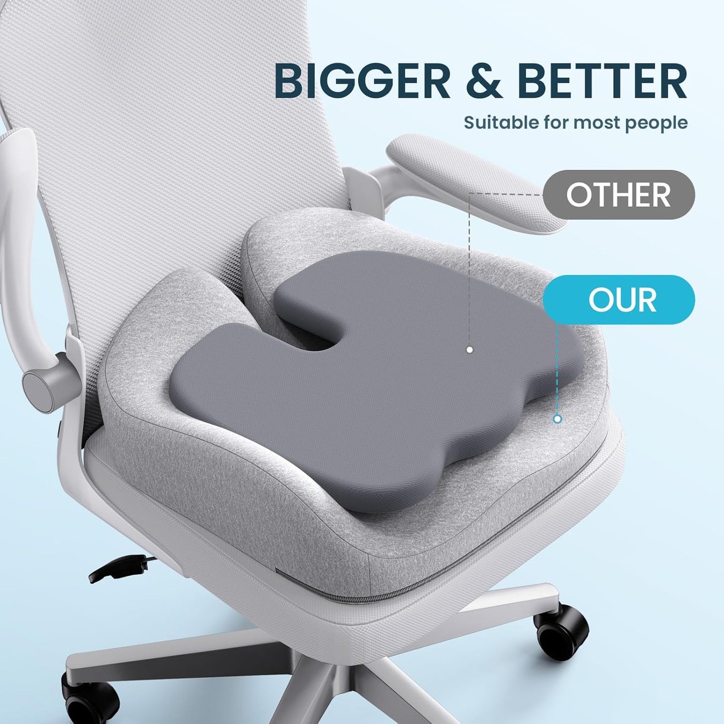 Benazcap Seat Cushion, Memory Foam Cushion for Office Chair - Ergonomic Chair Cushions for Tailbone Pain Relief, Sciatica & Back Support, Office Chair Cushion & Car Seat Cushion, Grey