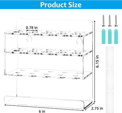 Dry Erase Marker Holder, 2 PCS Wall Mounted Acrylic Marker Holder with 10 Slots, Sticky Pen Storage for Classroom Organization, Whiteboard, Office, Clear