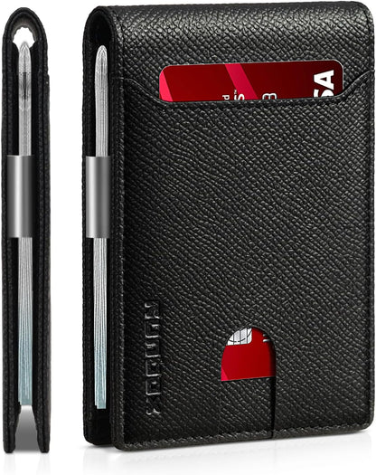 RUNBOX Slim Wallets for Men - Leather Money Clip Mens Wallet - RFID Blocking Front Pocket Bifold Wallet - Thin Credit Card Holder with Gift Box