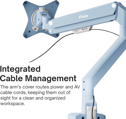 Pixio PS1S Wave Blue Single Monitor Arm Stand Desk Mount - Fits up to 32 inches Monitors and up to 19.8lbs. VESA Compatibility and Integrated Cable Management
