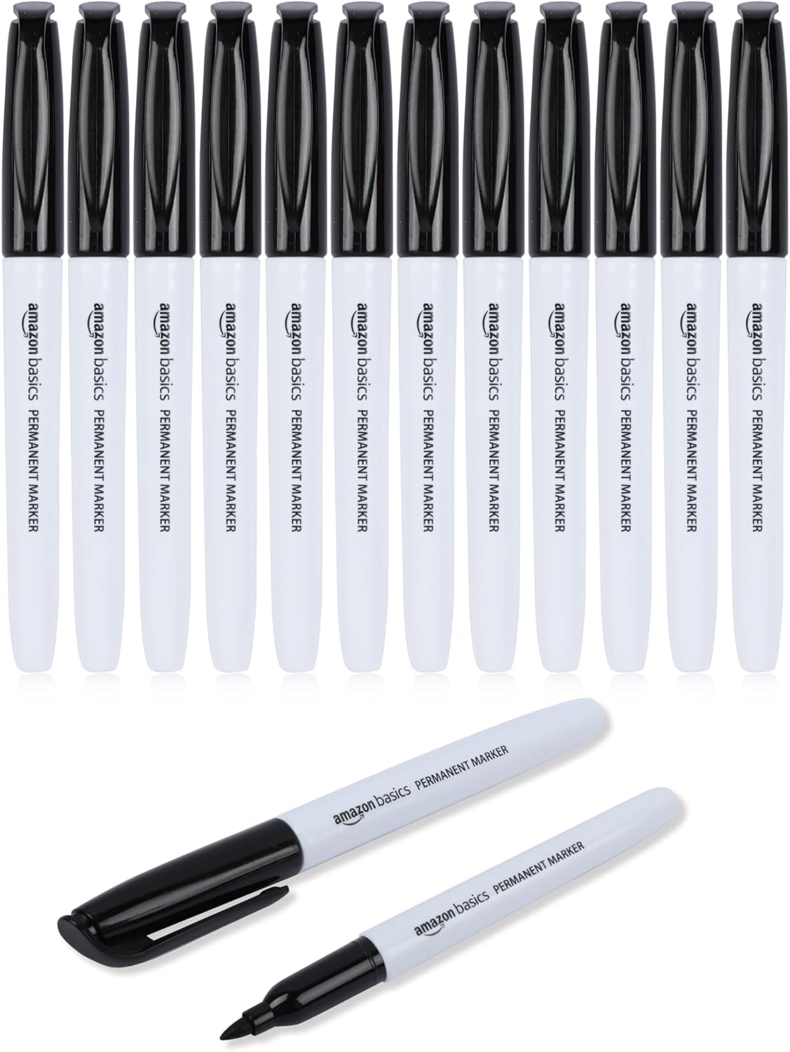 Amazon Basics Fine Tip Point Permanent Markers for Office, School, and Home Use, Black, 12 Pack