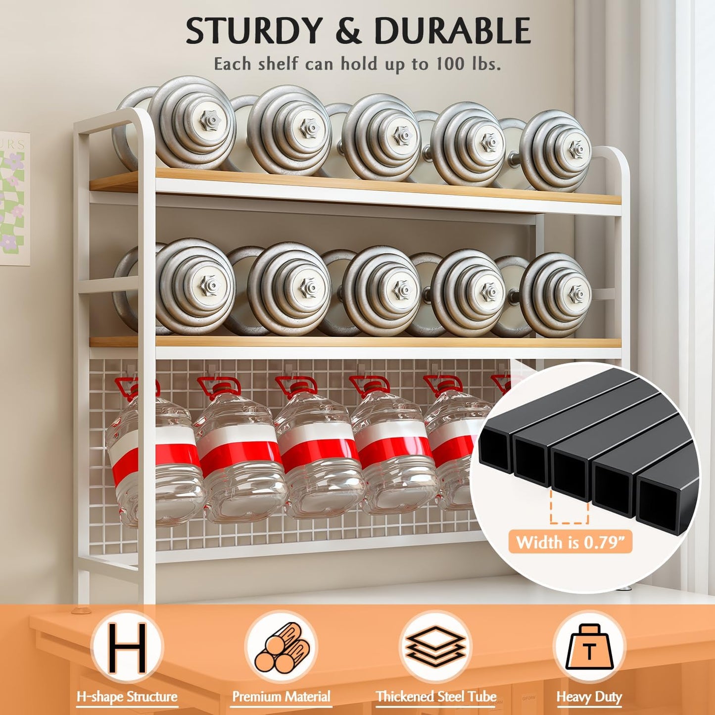 IOTXY 2-Tier Desktop Hutch Bookshelf - Metal Desk Shelf Bookcase with Grid Panel, Countertop Storage Organizer Rack for Dorm or Office, Black, 45.3" W