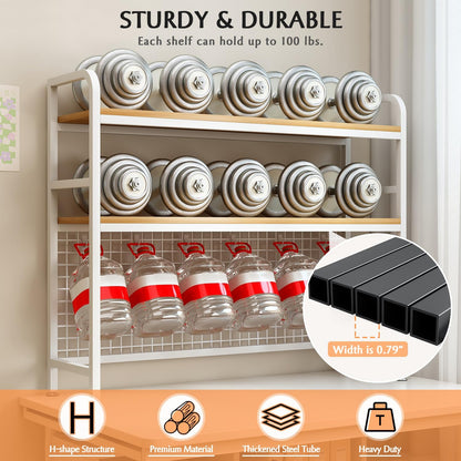 IOTXY 2-Tier Desktop Hutch Bookshelf - Metal Desk Shelf Bookcase with Grid Panel, Countertop Storage Organizer Rack for Dorm or Office, White, 37.4" W