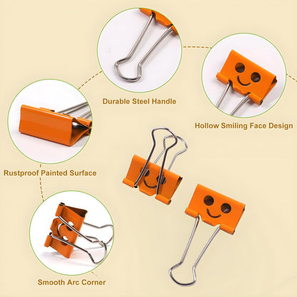 Coideal Smiling Face Binder Clips Medium, 48 Pcs 1 Inch Smiley Metal Paper Clips Clamps Assorted Color with Cute Fun Smile Hollow for Office (25mm)