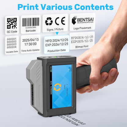 BENTSAI Handheld Inkjet Printer BT-HH6210B 1 Inch (25.4mm) Printhead with 16H Long Endurance for Batch Number Date Logo Barcode QR Code Print on Plastic Cardboard Wood Metal Clothes