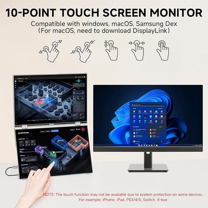 U16 Pro 16" Dual Portable Monitor Touchscreen, 1200P FHD Laptop Screen Extender with USB-C/HDMI, Plug & Play Foldable Travel Monitor for Laptop/Mac/PC/Phone/Windows, VESA Mountable