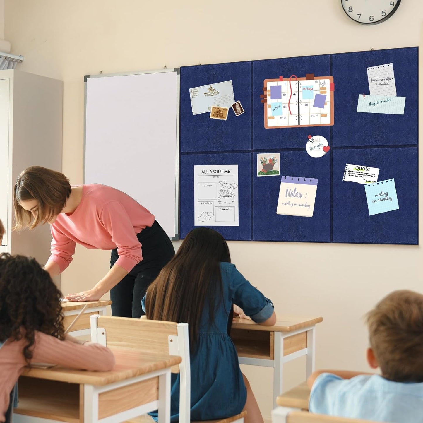 Smarpau Large Cork Board 48"x36", Bulletin Board for Walls, 12 Pack Pin Board Felt Corkboards with 35 Pushpins 50 Removable Security Stickers, Cork Boards for Office Home Decor