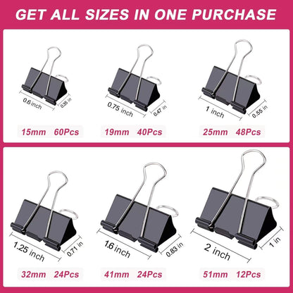 208 PCS Binder Clips Paper Clamps Assorted Sizes, Metal Paper Binder Clip, Black Binding Paperwork Clamp Bulk, Office Supplies for School Teachers