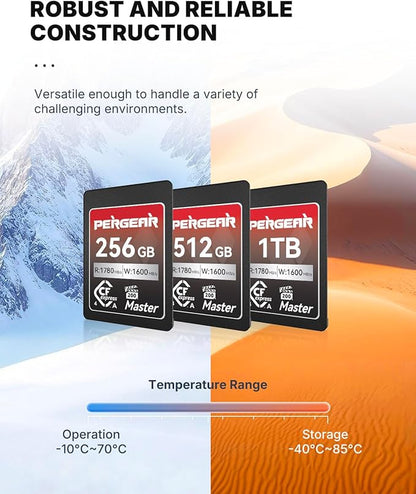 Pergear 256GB CFexpress 4.0 Type A Memory Card VPG200, Up to 1780MB/s Read Speed & 1600MB/s Write Speed for 4K 120P, 8K 30P Video Recording(Master Series), Compatible for Sony Alpha & FX Cameras