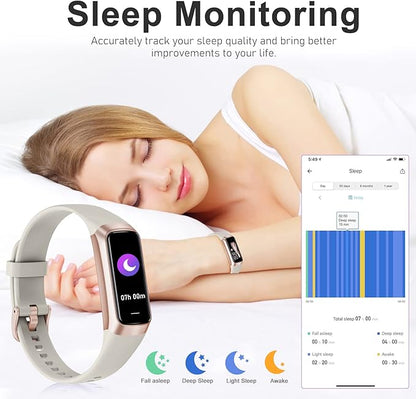 Fitness Tracker with 24/7 Heart Rate, Blood Oxygen Blood Pressure Sleep Monitor, Activity Trackers 5 ATM Waterproof,Step Calorie Counter Pedometer Health Smart Watch for Women Men Beige
