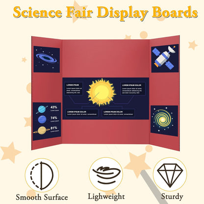 3PCS Small Trifold Poster Board, 21 x 14 Inches Red Corrugated Cardboards Tri Fold Poster Boards for School Projects, Science Fair, Business Presentations, Exhibitions, Event Display