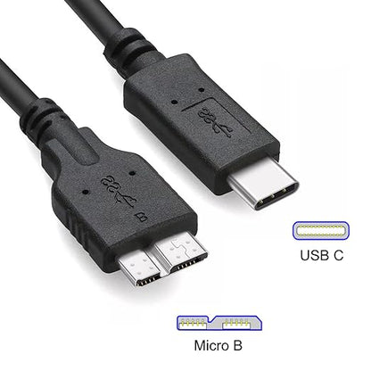 3FT External Hard Drive Cord to USB C for Western Digital WD My Passport, Seagate, Toshiba Canvio, LaCie, etc, Compatible with iPhone 15, PC, Mac, Samsung, LG, Moto, Pixel & Other USB-C Devices