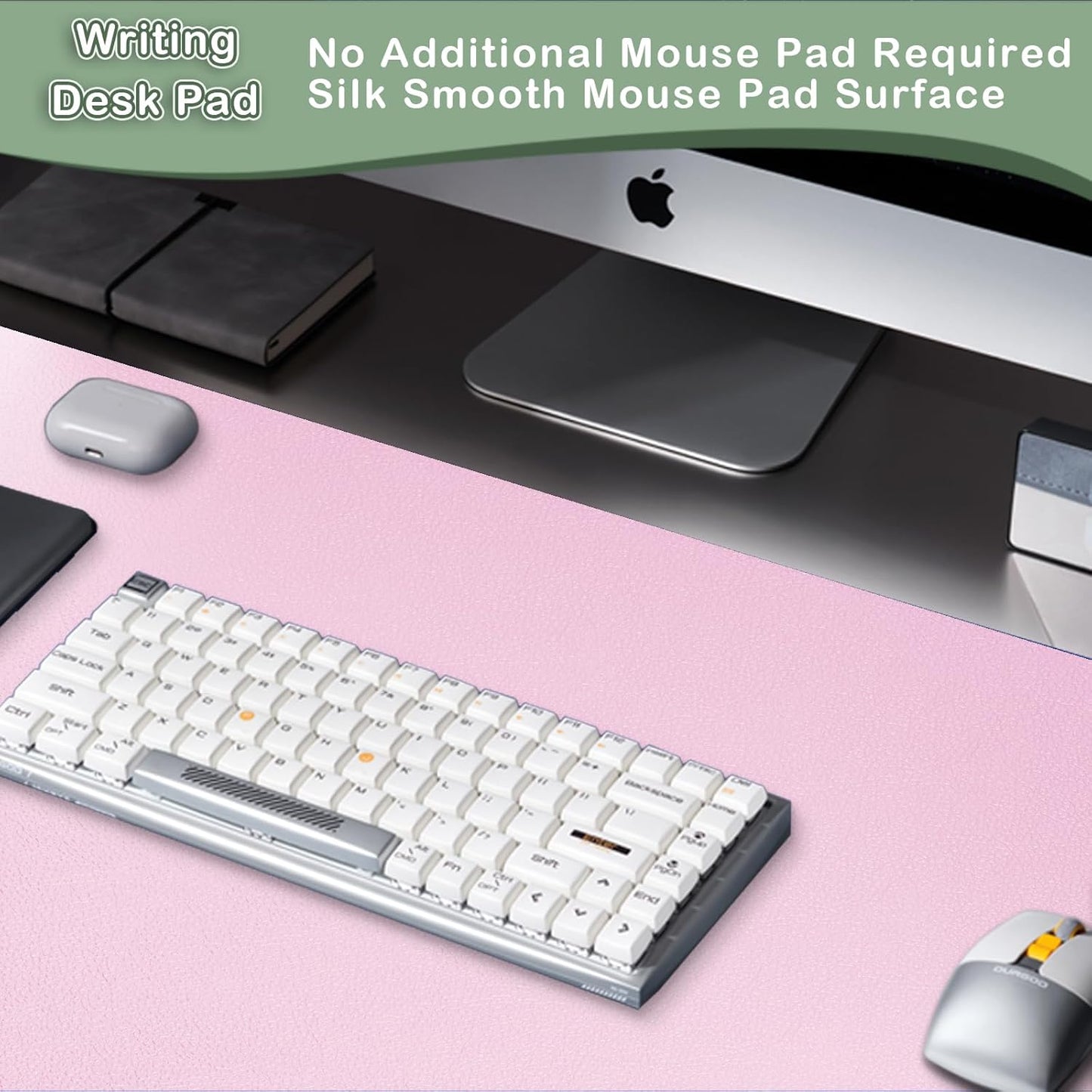 Boutilon Leather Desk Pad Protector,Non-Slip Mouse Pad,Laptop Desk Pad,Office Mouse Mat,Waterproof Leather Desk Blotter,Desk Writing Pad for Office and Home (M-Baby Pink,30"x14")