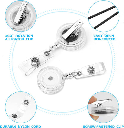 25 Pack Badge Reels Retractable with Swivel Alligator Clip Retractable Badge Holder Reels for Students, Teachers, Office Workers (Translucent Clear)
