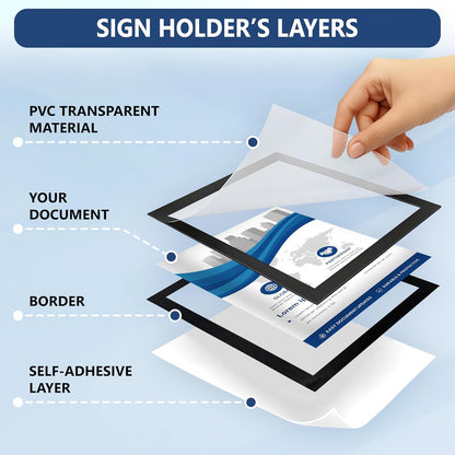 12 Pack Magnetic Sign Holder 8.5 x 11 with Adhesive Back - Magnetics Poster Frame & Magnetic Paper Holder - Reusable Adhesive Frames 8.5x11 - Magnet Frame for Wall Windows - Magnet Document Holders