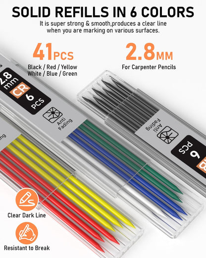 Nicpro 5 Pack Mechanical Carpenter Pencil Set with Sharpener & Finger Grip, Mechanical Woodworking Pencils with 41 Refills, Deep Hole Marker Heavy Duty Construction Pencils for Architect- With Case