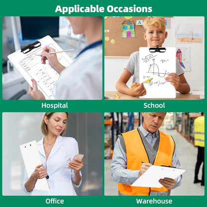 White Clipboard with Pen Holder, 2 Pack Plastic Clipboard with Low Profile Metal Clip, Hanging Clipboards Holds 8.5x11 Inch Papers, Standard A4 Letter Size Clip Board for Office & School