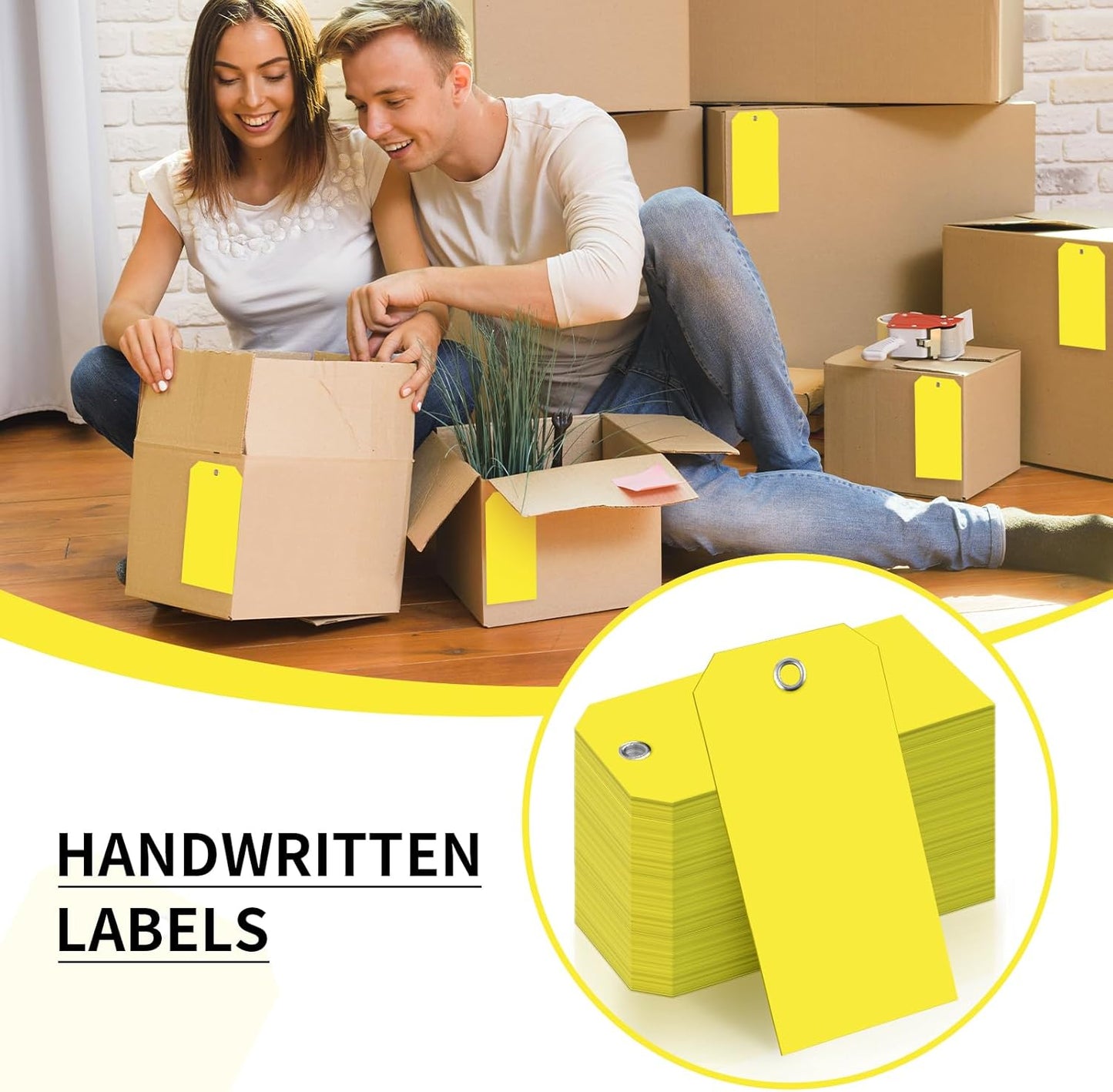 1000 Pieces 4 3/4" x 2 3/8" Plastic Shipping Tags Yellow Labeling Tags Writable Hang Tags with Reinforcement Hole Waterproof Luggage Tags for Equipment Car Parts Without Wires