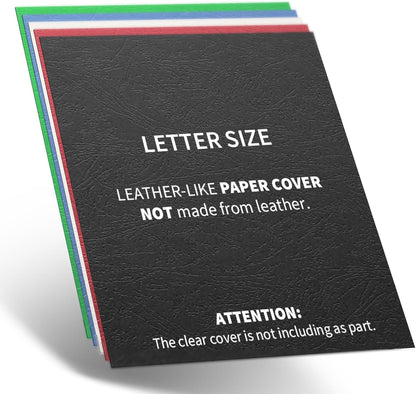 Binditek 100 Pack 13Mil Grain Texture Paper Binding Presentation Covers, 8-1/2 x 11 Inches 90lb, 250 GSM, Un-Punched, 5 Multi Colors (Black, White, Red, Green, Blue)