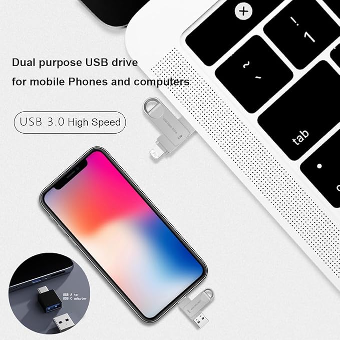 512GB Flash Drive Phone Photo Stick Thumb Drive Compatible i Phone Android USB C and PC Silver