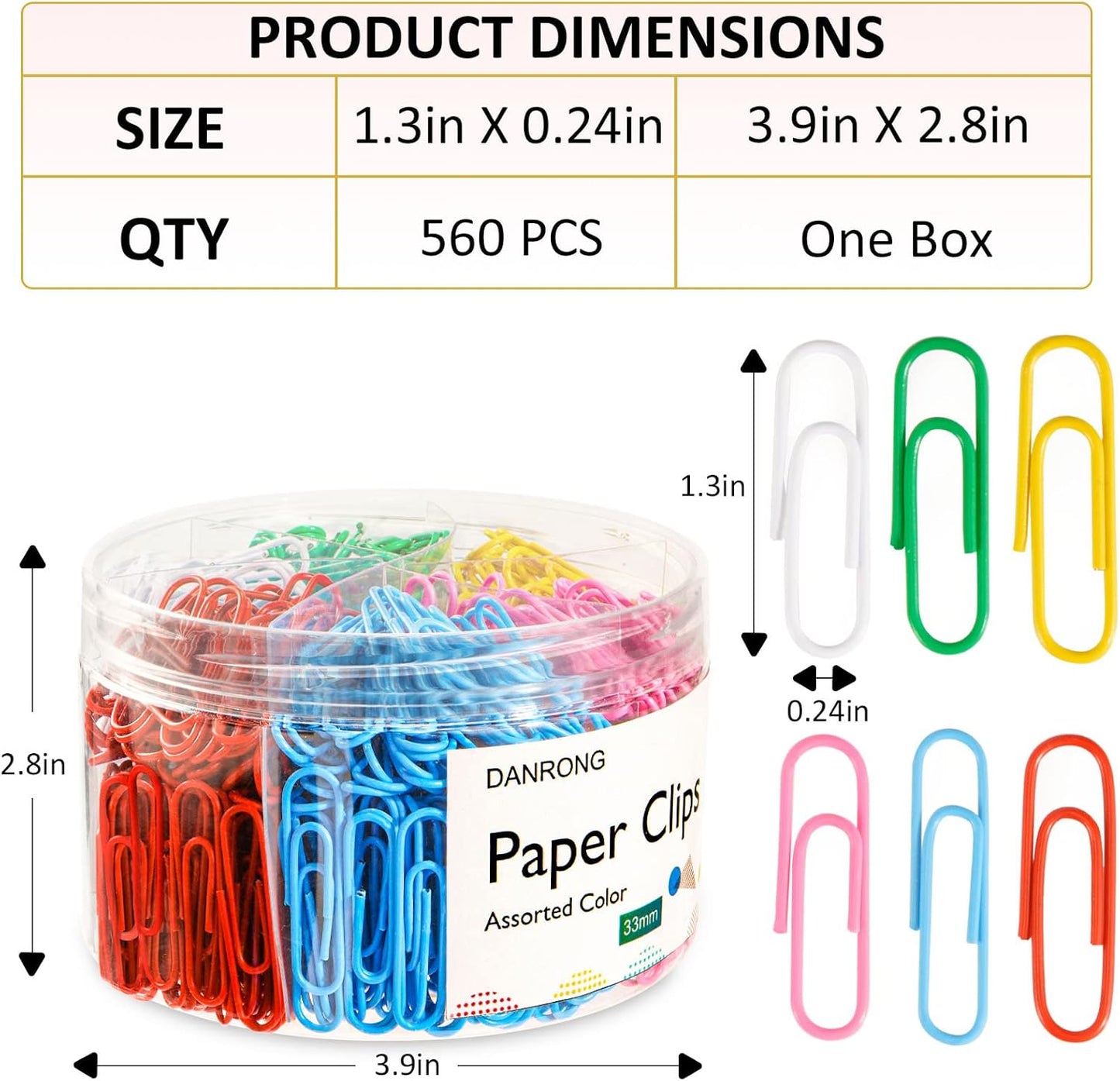 Colored Paper Clips,560 Pcs Medium 1.3 Inch (33 mm) Paper Clips Great for Office School Supplies Colorful Paperclip