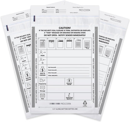 100 Pack 9" x 12" Tamper-Evident Deposit Bags with Security Tape Tamper Evident Security Pocket Bank Deposits Bags