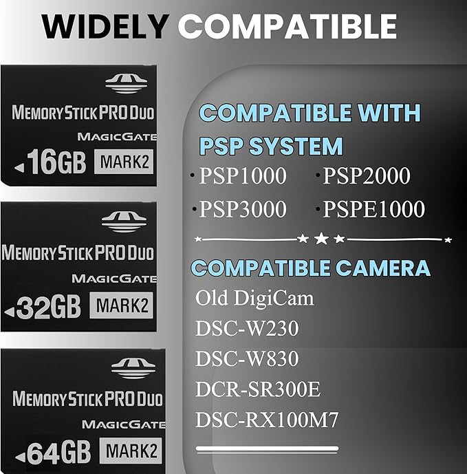 Original 64GB Memory Stick Pro Duo MARK2 - Compatible with PSP1000/2000/3000, DSLR Burst Shooting, MagicGate | High-Speed Read/Write Memory Stick Duo Card for PSP Memory Stick & Cameras