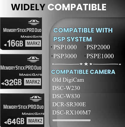 Original 64GB Memory Stick Pro Duo MARK2 - Compatible with PSP1000/2000/3000, DSLR Burst Shooting, MagicGate | High-Speed Read/Write Memory Stick Duo Card for PSP Memory Stick & Cameras