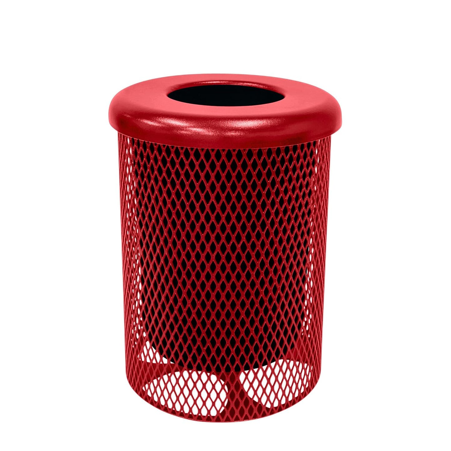 RFT-TXTRED Heavy Duty Round Trash Receptacle with Flat Top, Liner Included, 32 Gallon, Textured Red, Made in America
