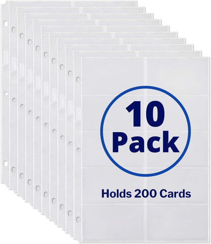 Dunwell Business Card Holder Sleeves (10 Pack for 200 Cards), Heavyweight Plastic Sheet Protect, Each Sleeve Holds 20 2x3.5 Namecards, 3-Hole Punched, Fits 3-Ring Binders