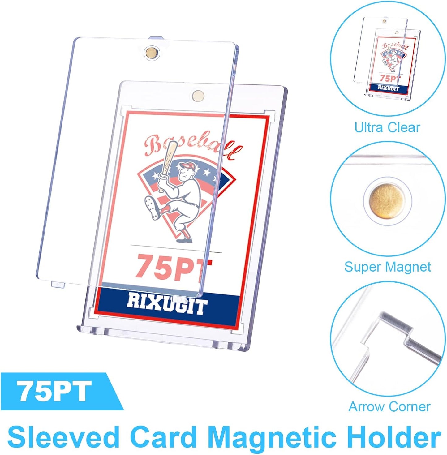 25-Pack One Touch Card Holders - 75PT Sleeved Card Magnetic Holder with 2.63"x3.7" Larger Inner Dimension, First Insert Card into Soft Card Sleeve, Then Place into Card Holder for Double Protection ﻿