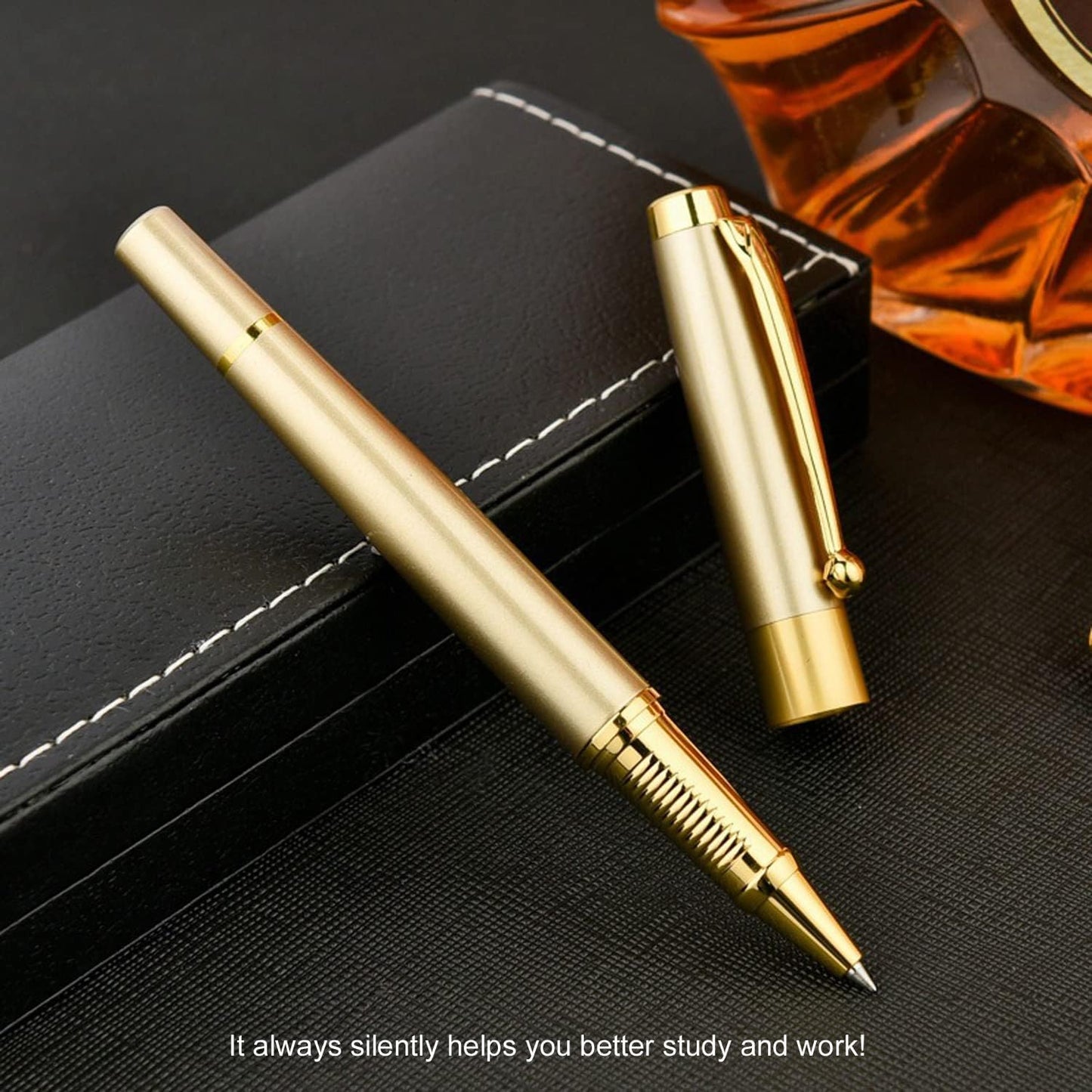 YIVONKA Ballpoint Pen Black Refill,Luxury Ballpoint Line width 0.5mm,Best Ball Pen Gift Set for Men & Women Professional Executive,Office,Nice BallPens Classy Gift Box (2 Gold)