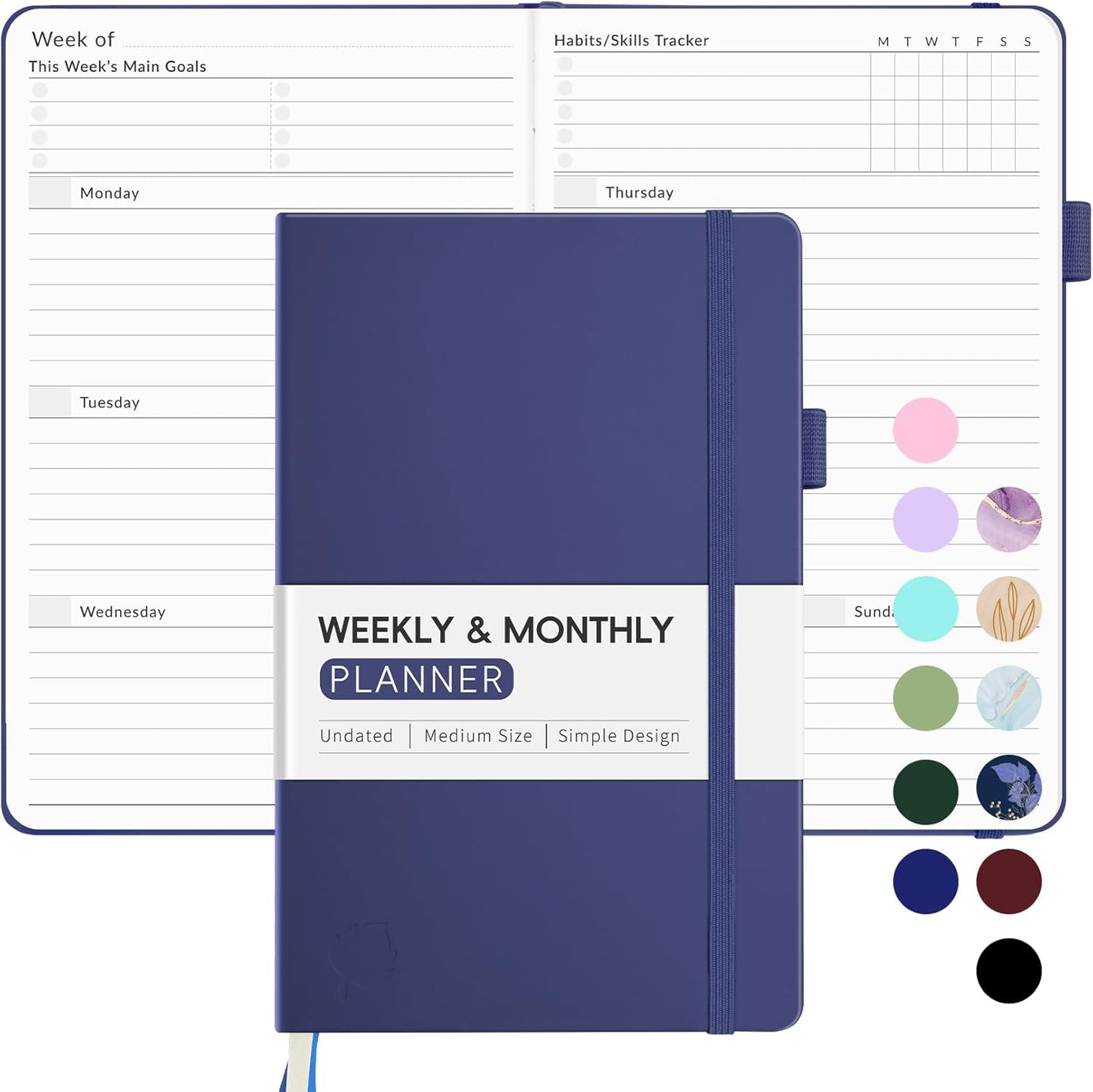 Undated Weekly Planner for 2025, Forvencer Simplified Weekly & Monthly Calendar Planner, Cute Daily Organizer Notebook, Agenda Journal to Track Goals & Tasks, Start Anytime, A5 Size, Navy Blue