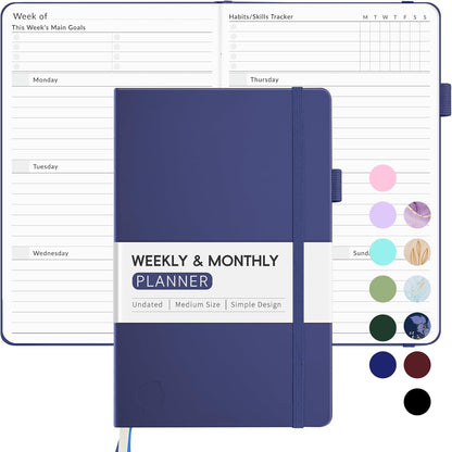 Undated Weekly Planner for 2025, Forvencer Simplified Weekly & Monthly Calendar Planner, Cute Daily Organizer Notebook, Agenda Journal to Track Goals & Tasks, Start Anytime, A5 Size, Navy Blue