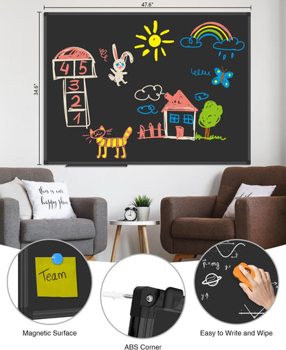 XBoard Magnetic Chalkboard Blackboard 48 x 36, Chalk Board/Black Board with 2 Magnets, Black Aluminium Frame