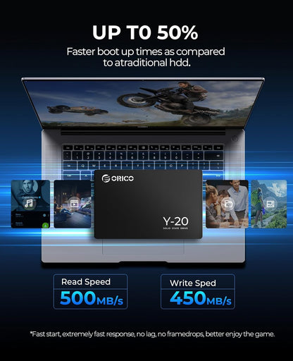 ORICO 512GB SATA SSD 2.5 Inch Internal Solid State Drive, Read Speed up to 500MB/s, SATA III 6Gbps for Desktop Laptop NAS DIY External Drive - Y20