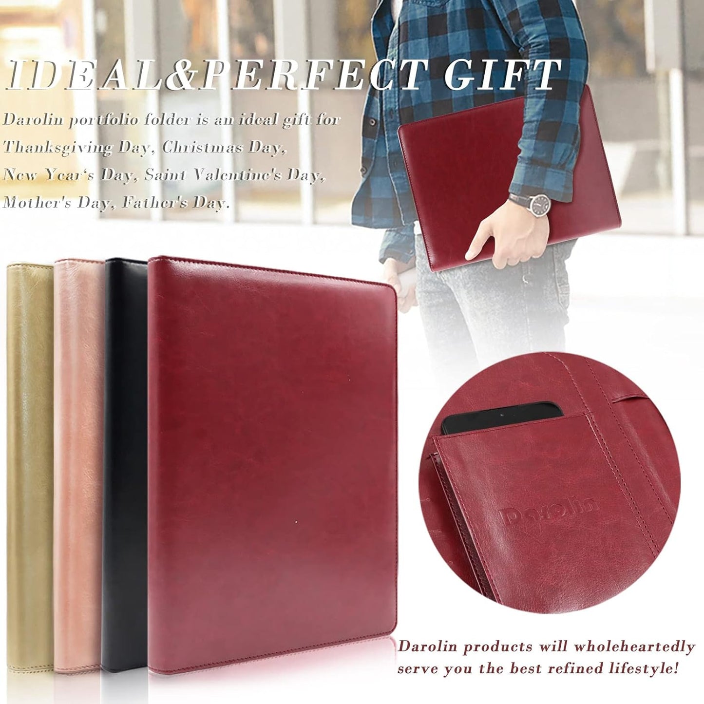 Darolin Business/Resume Padfolio with 3 Ring Binder, Interview/Conference/Legal Document Organizer, Leather Portfolio for Women/Men