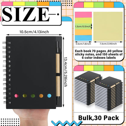 Qilery 30 Pack Lined Spiral Notebook Small Notepad and Pen Set Steno Pads Lined Notepad Black Pocket Notebook for Business Office School Supplies