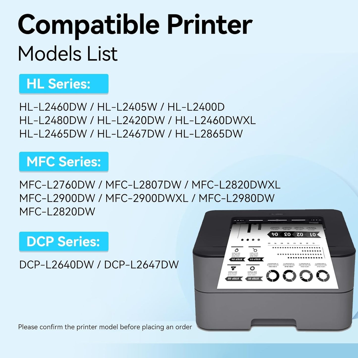 LEMERO UEXPECT Compatible for TN830XL Toner for Brother Printer Replacement for TN830XL TN 830XL TN-830XL Toner use with HL-L2460DW DCP-L2640DW HL-L2405W MFC-L2820DW HL-L2400D HL-L2480DW(Black,2 Pack)