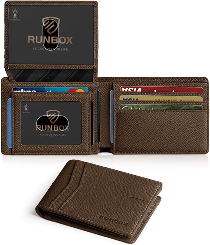 RUNBOX Wallet for Men Slim Rfid Leather 2 ID Window With Gift Box