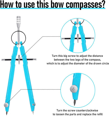EBOOT Student Geometry Math Set, Drawing Compass and 6 Inch Clear Swing Arm Protractors 180 Degree Math Protractor (Sky Blue)