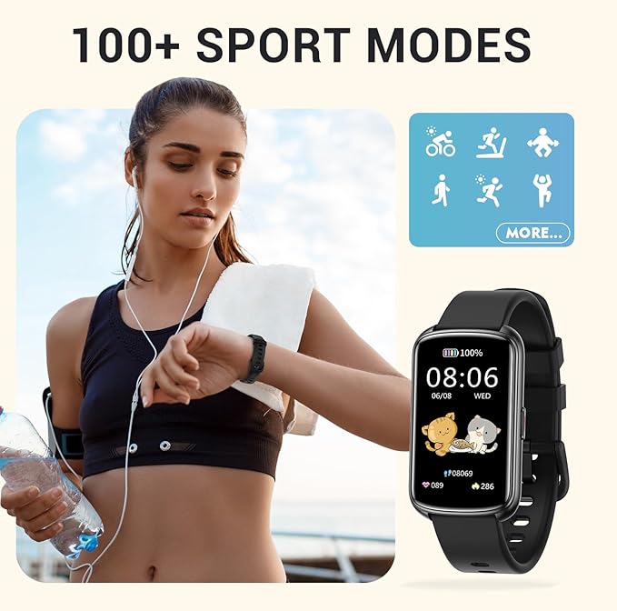 Fitness Trackers, 1.47 Inch Smartwatch, Touchscreen Activity Tracker with Thin Smartband Design, 5ATM Waterproof Fitness Watch Blood Oxygen Heart Rate Monitor for Android/iOS (Light Grey)